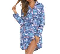 MIA LUCCE Camicia da notte da donna in flanella, a maniche lunghe, con bottoni