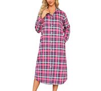 MIA LUCCE Camicia da Notte Donna Maniche Lunghe in Flanella Camicia da Notte con Bottoncini Pigiama Donna in Flanella per Dormire Abbigliamento da Casa, S