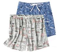 MIA LUCCE Pantaloncini da pigiama da donna, morbidi, elastici, con tasche, coulisse, per dormire, palestra, corsa, S-XXL, Coppa Blue Star Grigio, M