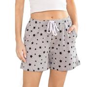 MIA LUCCE Pantaloni da notte da donna, in cotone, da donna, corti, con tasche e coulisse, S-XXL, Grey Star, M