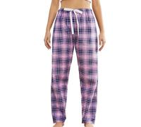 MIA LUCCE Pantaloni da pigiama da donna in cotone e flanella, a quadretti, morbidi, per il tempo libero, yoga, sport, con coulisse, assegno viola, L