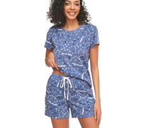 MIA LUCCE Pigiama corto da donna in cotone | Set di biancheria da notte estiva da donna, due pezzi, con scollo rotondo o scollo a V, top e pantaloncini da notte
