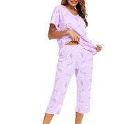 MIA LUCCE Pigiama da donna a maniche corte e pantaloni lunghi a 3/4, set pigiama