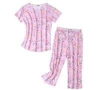MIA LUCCE Pigiama da donna a maniche corte e pantaloni lunghi a 3/4, set pigiama