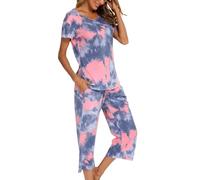 MIA LUCCE Pigiama da donna a maniche corte e pantaloni lunghi a 3/4, set pigiama