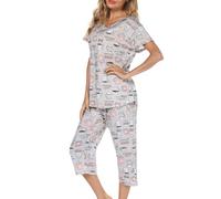 MIA LUCCE Pigiama da donna, in due pezzi, estivo, da notte, corto, in cotone, da casa Capri e da 3/4, taglie S-XXL, Tazza di caffè grigia, XXL