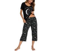 MIA LUCCE Pigiama da donna, in due pezzi, estivo, da notte, corto, in cotone, da casa Capri e da 3/4, taglie S-XXL, Stella nera, 3XL