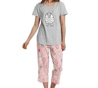MIA LUCCE - Pigiama da donna, in due pezzi, estivo, in cotone, notte, casa, capri, maniche corte, top e pantaloni 3/4, taglie S-XXL, 3XL