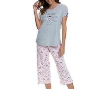 MIA LUCCE - Pigiama da donna, in due pezzi, estivo, in cotone, notte, casa, capri, maniche corte, top e pantaloni 3/4, taglie S-XXL, M