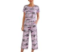 MIA LUCCE Pigiama da donna in due pezzi, pigiama estivo, biancheria da notte corta, in cotone, tuta capri, abbigliamento da notte, top e pantaloni a 3/4, taglie S-XXL, L