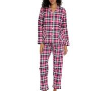 MIA LUCCE Pigiama lungo da donna con bottoni, pigiama in flanella, pigiama da donna PJ morbido top e pantaloni pigiama, tuta da donna in due pezzi, taglie XS-XL, Griglia rosa, M