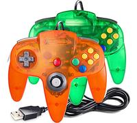 miadore Classic N64 - Controller N64 con cavo USB, per PC Windows, Mac, Linux, Raspberry Pi 3, colore: verde/arancione, confezione da 2
