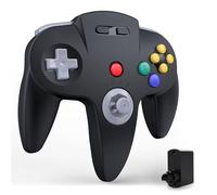 miadore Controller wireless N64 compatibile con console N64 - (Nero) | Gamepad retrò con ricevitore N64 a 2,4 GHz, plug & play, ricaricabile, vibrazione integrata, joystick di precisione 3D