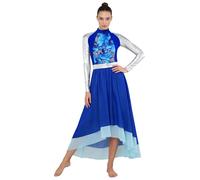 Miaeowve Abito liturgico da donna a maniche lunghe, abito da ballo lirico, motivo patchwork, servizio da ballo, spettacoli cristiani, Blu reale A., XL