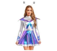 Miaeowve Alien - Costume da donna Space Girl Dress da viaggio, con glitter metallizzati, per feste, a linee, con fascia aliena, per lo spazio, per carnevale, colore blu, a L