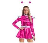 Miaeowve Alien - Costume da donna Space Girl Dress da viaggio, con glitter metallizzati, per feste, a linee, con fascia aliena, per lo spazio, per carnevale, rosa caldo, XL
