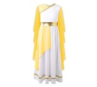Miaeowve Grecia Romana Dea Costume di Carnevale Bambini Ragazze A Maniche Lunghe Abiti Athena Scollo A V Romano Olimpia Toga Abiti Da Festa Festa Giallo 110-116