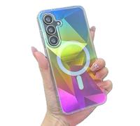 Miagon Colorato Laser Magnetico Custodia per Samsung Galaxy S26 Plus,Compatibile con MagSafe Geometria Cover Arcobaleno Trasparente Iridescente Gradiente Olografici Caso