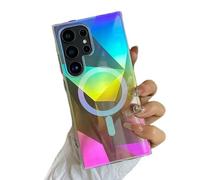 Miagon Colorato Laser Magnetico Custodia per Samsung Galaxy S26 Ultra,Compatibile con MagSafe Geometria Cover Arcobaleno Trasparente Iridescente Gradiente Olografici Caso