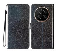 Miagon Paillettes Custodia per Honor Magic 7 Lite,Glitter Flip PU Custodia Portafoglio con Chiusura Magnetica Supporto e Slot per Schede Case Cover,Nero