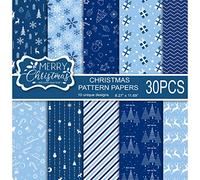 MIAHART 30 Fogli Buon Natale Carta Modello Set A4 Formato 10 Disegni Festival Carta Decorativa A Doppia Faccia per La Creazione di Carte Scrapbook, Blu e Bianco