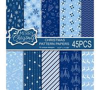 MIAHART 45 Fogli Buon Natale Carta Modello Set 10 Disegni Festival Carta Decorativa Artigianale Fronte-retro per Cartoline Scrapbook, Formato A4-Blu e Bianco