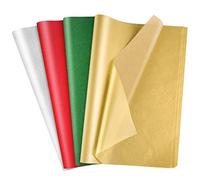 MIAHART 60 feuilles de papier de soie de Noël en vrac 50 * 35 cm Papier d'emballage de Noël rouge et vert pour bricolage et artisanat Sacs-cadeaux Emballage Décorations (Red,Green,Gold,Silver)