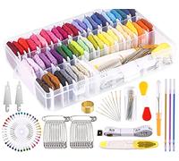 MIAHART Kit filo da ricamo da 158 pezzi, include 57 fili da ricamo colorati con scatola organizer, kit di strumenti a punto croce da 101 pezzi per la creazione di stringhe per braccialetti