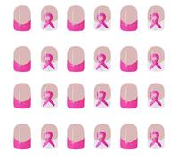 Miaija 24 pezzi di nastro rosa per il cancro al seno, unghie corte quadrate con design a nastro, accessori per la sensibilizzazione sul cancro al seno, accessori per donne per feste