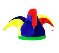Miaija Cappello da clown di Halloween, cappello da giullare a 3 punte multicolore con campane, accessorio per costume da adulto, accessorio per costume di carnevale, martedì grasso, circo, feste a