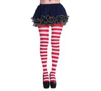 Miaija Collant a righe per Halloween, calze a righe con piede intero, accessorio per costume per donne e ragazze, Rosso e bianco., Taglia unica