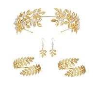 Miaija Set di accessori per costume da dea greca, 4 pezzi, con foglia, copricapo da braccio, perla e foglia, gioielli romani per donne e ragazze