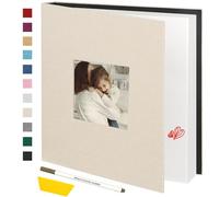 Miaikoe Grande album fotografico autoadesivo per foto da 10 x 15 cm, 13 x 18 cm, 20 x 25 cm, 60 pagine, copertina in lino, con finestra per esposizione, libro fai da te con penna metallica e
