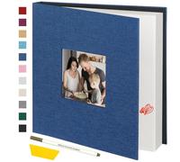 Miaikoe Grande album fotografico autoadesivo per foto da 10 x 15 cm, 13 x 18 cm, 20 x 25 cm, 60 pagine, copertina in lino, con finestra per esposizione, libro fai da te con penna metallica e