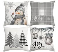 Miaikoe Set di 4 federe per cuscini natalizi, 40 x 40 cm, decorative, con pupazzo di neve, gioia, credere all'albero di Natale, grigie, per l'inverno, le vacanze, la decorazione della casa