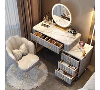 MiaJJooLi Set da toeletta per camera da letto con sedia a LED, illuminazione a specchio, tavolo cosmetico, tavolo da lavoro con armadio laterale, 5 cassetti per figlia e donna