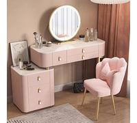 MiaJJooLi Set Toeletta con Specchio LED 3 Luci Regolabili Piano in Pietra Sinterizzata,Gambe Metalliche e Rivestimento Pelle Incluso Sgabello, Design Moderno Multifunzionale