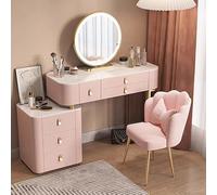 MiaJJooLi Tavolo da Trucco con Specchio Luces LED e Sgabello Imbottito, Mobile Toletta Moderno con Cassetti e Organizzatore, Postazione da Trucco per Camera da Letto