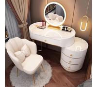 MiaJJooLi Toilette Trucco Tavolo da toeletta con sedie e specchio a LED, tavolo da toeletta con cassetti, camera da letto, cassettiera, contenitore per ragazze