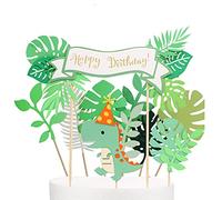 MiaLover 17 decorazioni per torte a forma di dinosauro, per cupcake, dino, con foglie verdi, per bambini, ragazzi, feste di compleanno, muffin