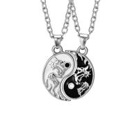 MiaLover 2 pezzi Yin Yang Coppia di collane Taichi BFF Collana dell'amicizia ciondolo bianco e nero intaglio drago