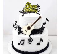 MiaLover 48 pezzi note musicali cupcake topper Happy Birthday Cake Toppers set decorazione torta chitarra torta torta muffin decorazione per bambini ragazze ragazzi tema musicale festa