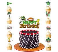 MiaLover Rugby - Decorazione per torta - 1 grande Happy Birthday Cake Topper e 24 pezzi a tema cupcake per bambini, ragazze, ragazzi, feste, muffin