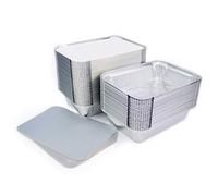 Miamex - Vaschette in alluminio usa e getta con coperchio per trasporto di cibo, congelamento, cottura (Confezione da 100), 1 compartiment Metallo, 1000ml