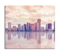 Miami Florida Skyline - Pannello di copertura per fornelli e paraspruzzi in vero vetro, 60 x 52 cm
