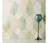 Fine Decor Miami Geometrico Foglia Parati Tropicale Metallico Naturale FD42834