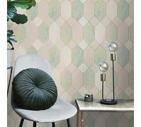 Miami Geometrico Palma Foglie Parati Metallico Esotico Tropical FD42834 Naturale
