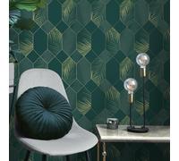 Miami Geometrico Palma Foglie Parati Metallico Esotico Tropicale FD42836 Verde