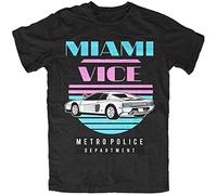 Miami Vice 2 Herren T Shirt Mens Summer Fashion Tee Shirt Schwarz NEU Fun Kult Tubbs Crocket 80Er Black L