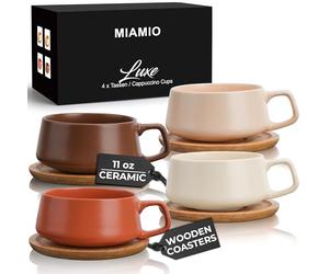 MIAMIO - 4 tazze da caffè da 320 ml/set di tazze e piattini/eleganti e moderne tazze da caffè in gres - set di 4 pezzi della collezione Luxe (Classico Pastello)